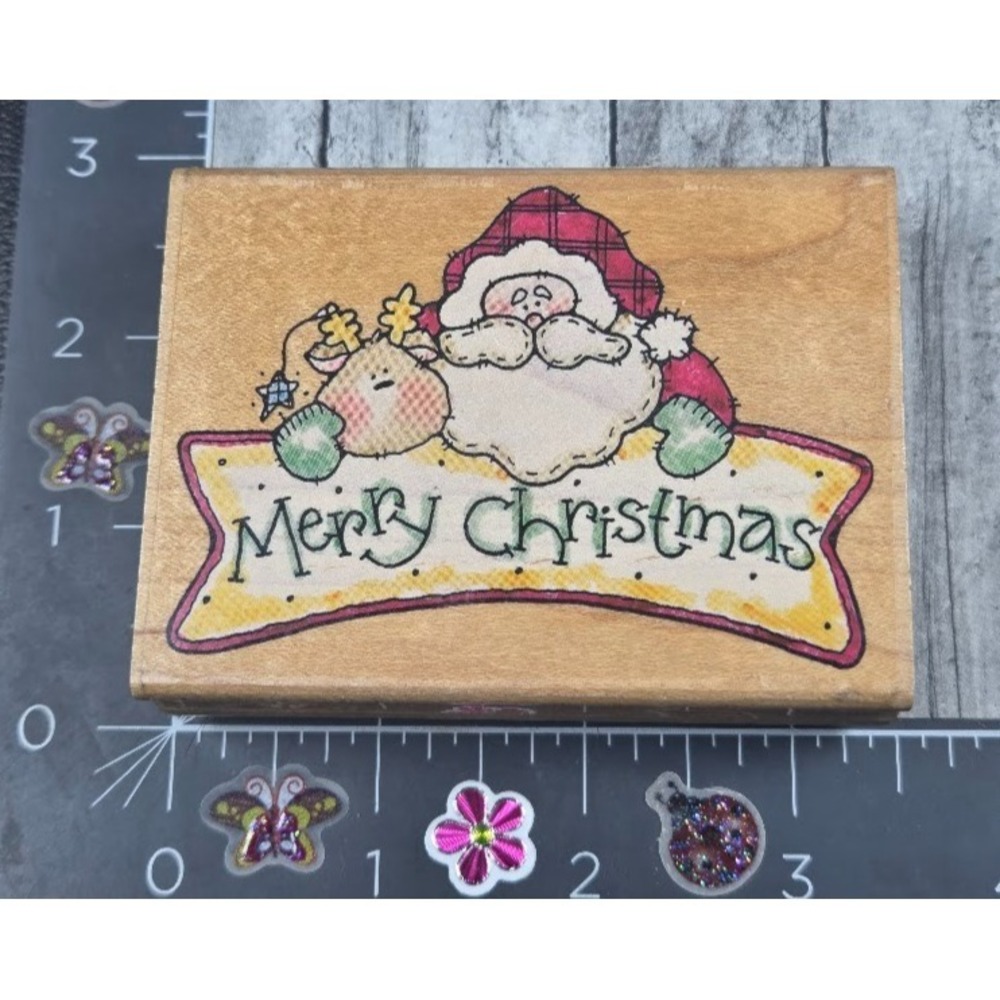 Penny Black Merry Christmas Santa Reindeer 1998 Rubber Stamp Wood #L20